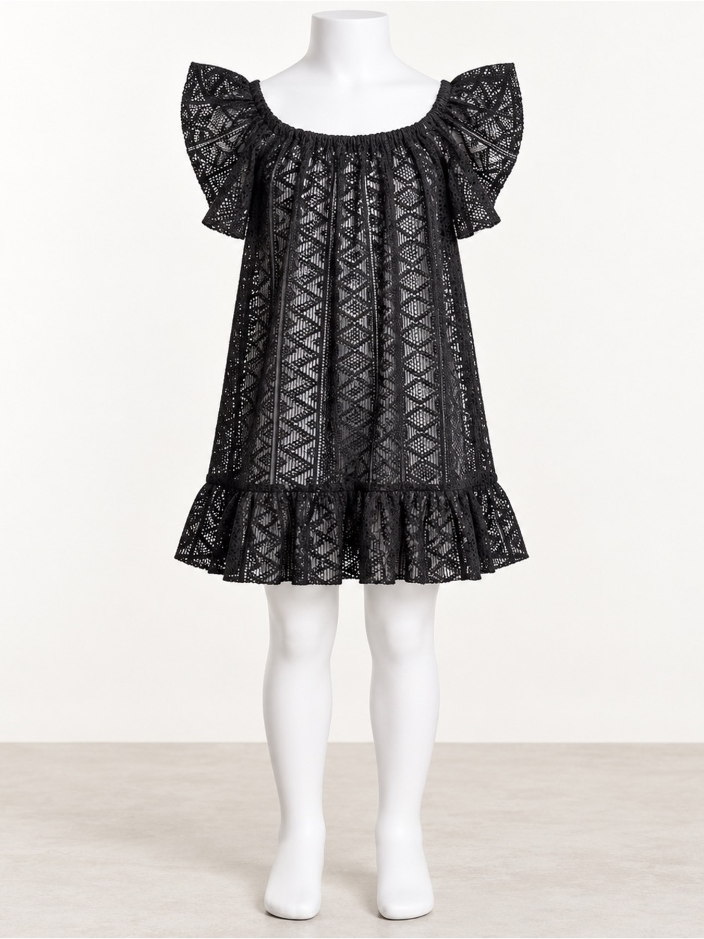 BesserBay Girls Black Crochet Lace Swim Cover-Up Dress 7-8Y